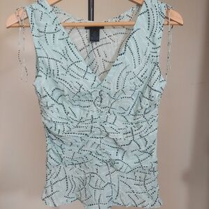 The Limited Silk Mint Green Black White Sleeveless  Blouse Tie Shoulder Zip Side